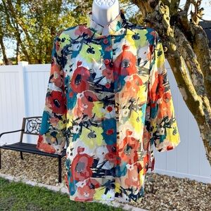 Drapers & Damons Petites Abstract Floral Button-Front Jacket Top PS